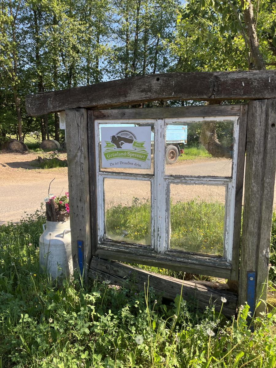 Deko-Fensterrahmen auf einer Wiese