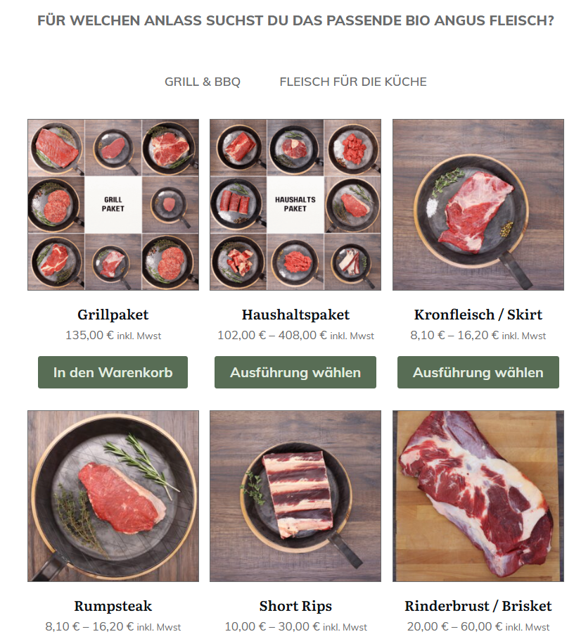 verschiedene Fleischsorten