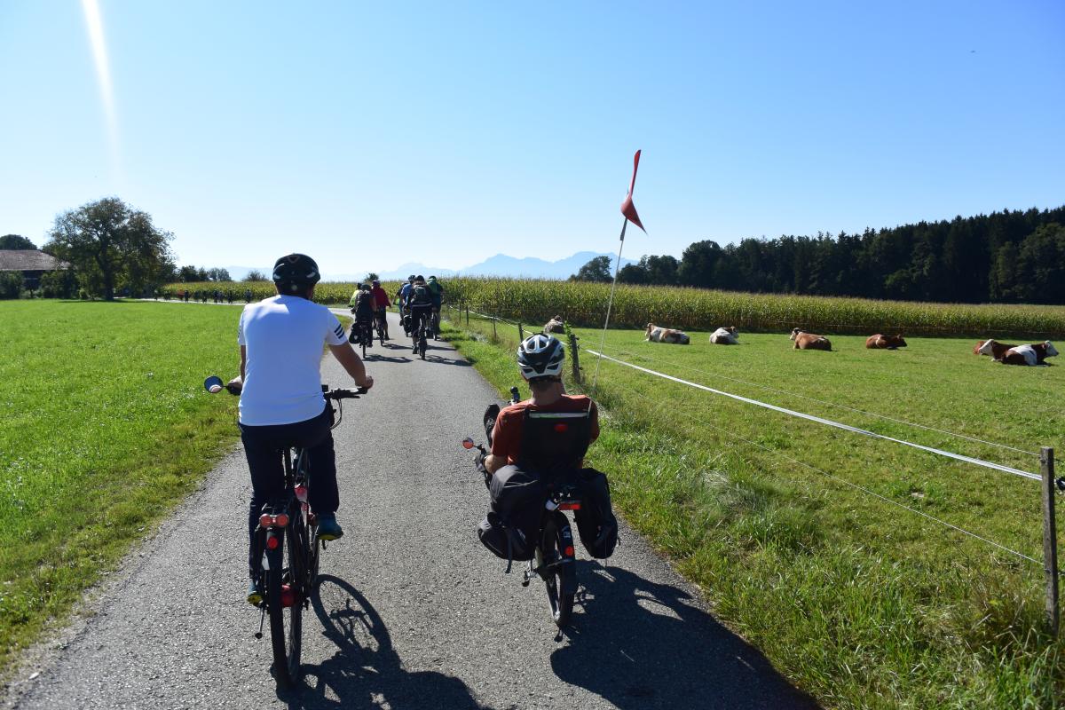 Auf Biogenussradltour - ein Radfahrer auf Tourenrad, einer auf Liegerad.