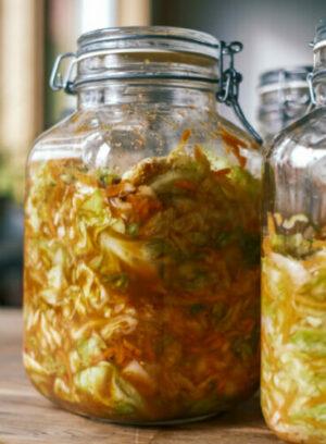 Ein Einmachglas mit Kimchi