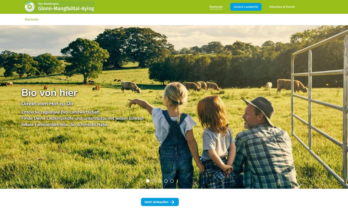 Titelseite des Webshops der Öko-Modellregion Glonn-Mangfalltal-Aying