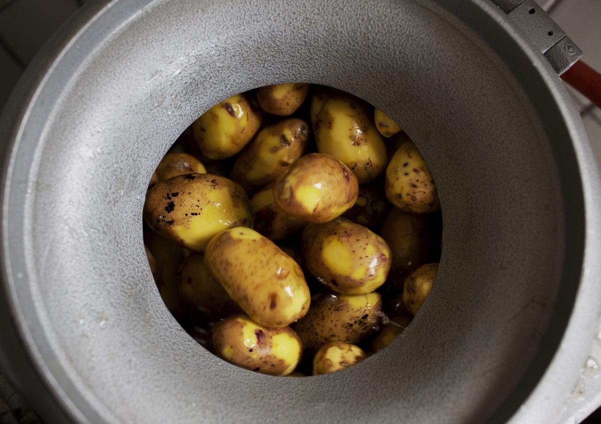 Kartoffeln in der Schälmaschine