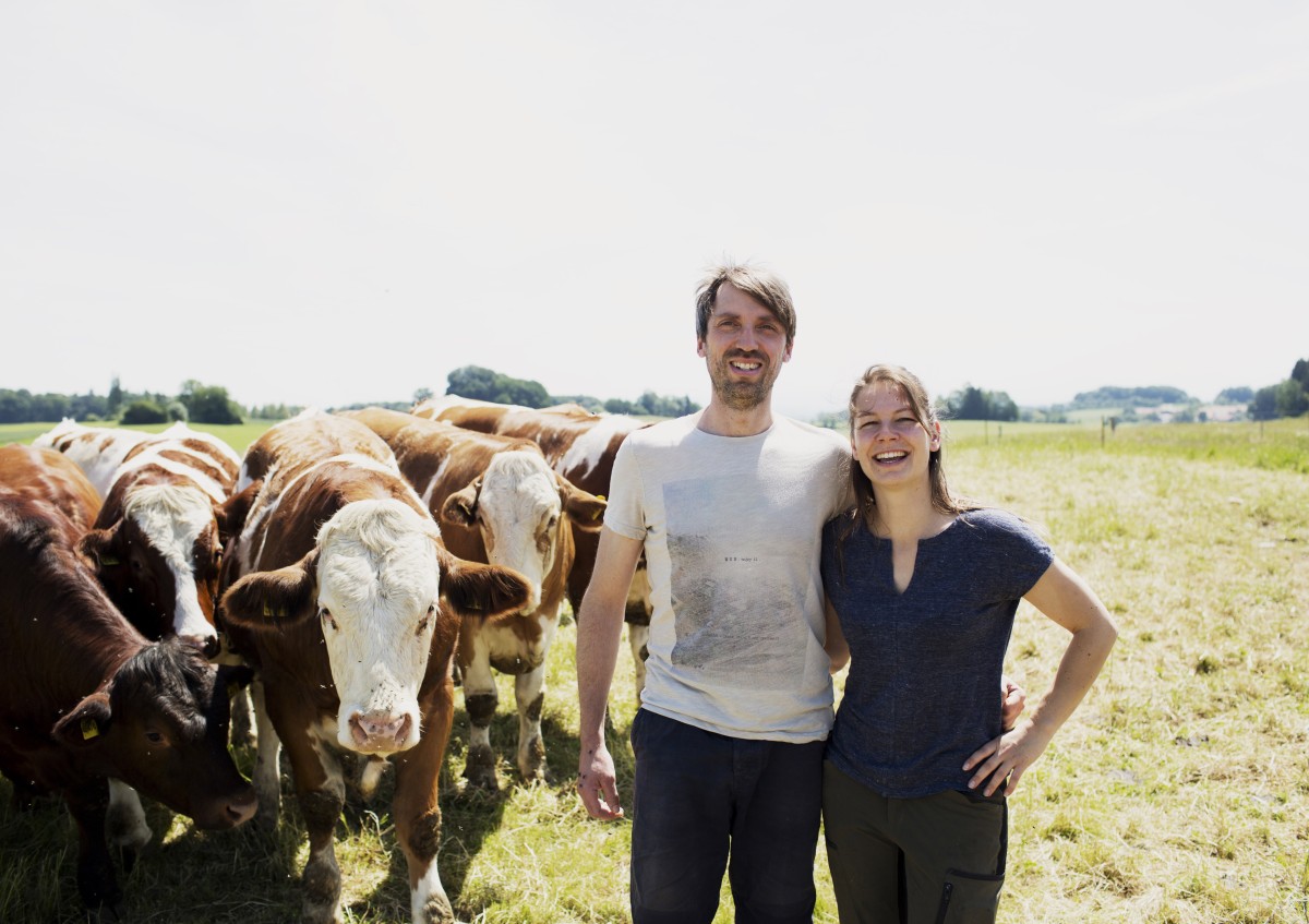 Karin Lischka und Helmut Wurm mit ihren Kühen