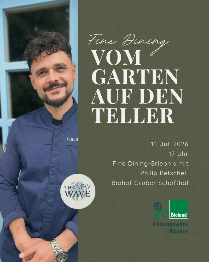 Koch Philip Petschel und Veranstaltungstext "Vom Garten auf den Teller"