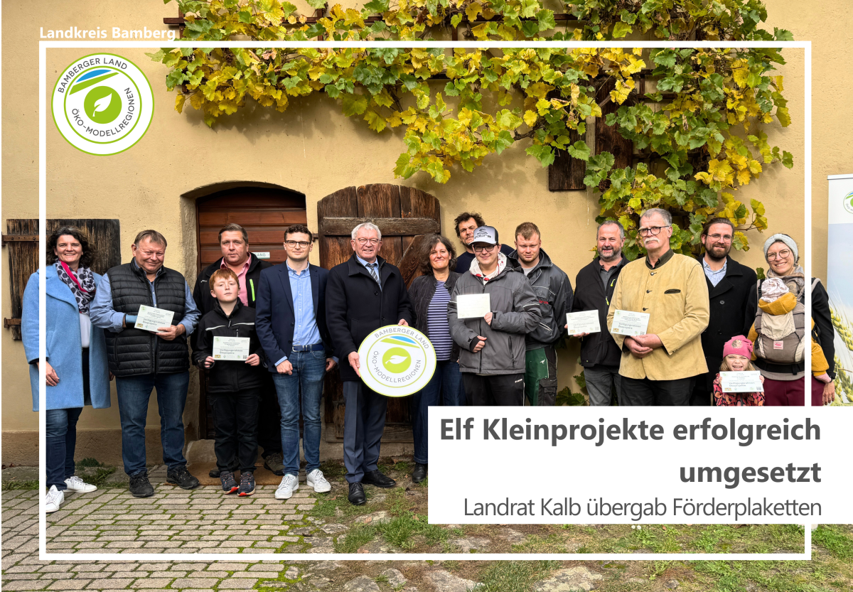 Gruppenfoto mit Landrat Johann Kalb und den Kleinprojekteträgern