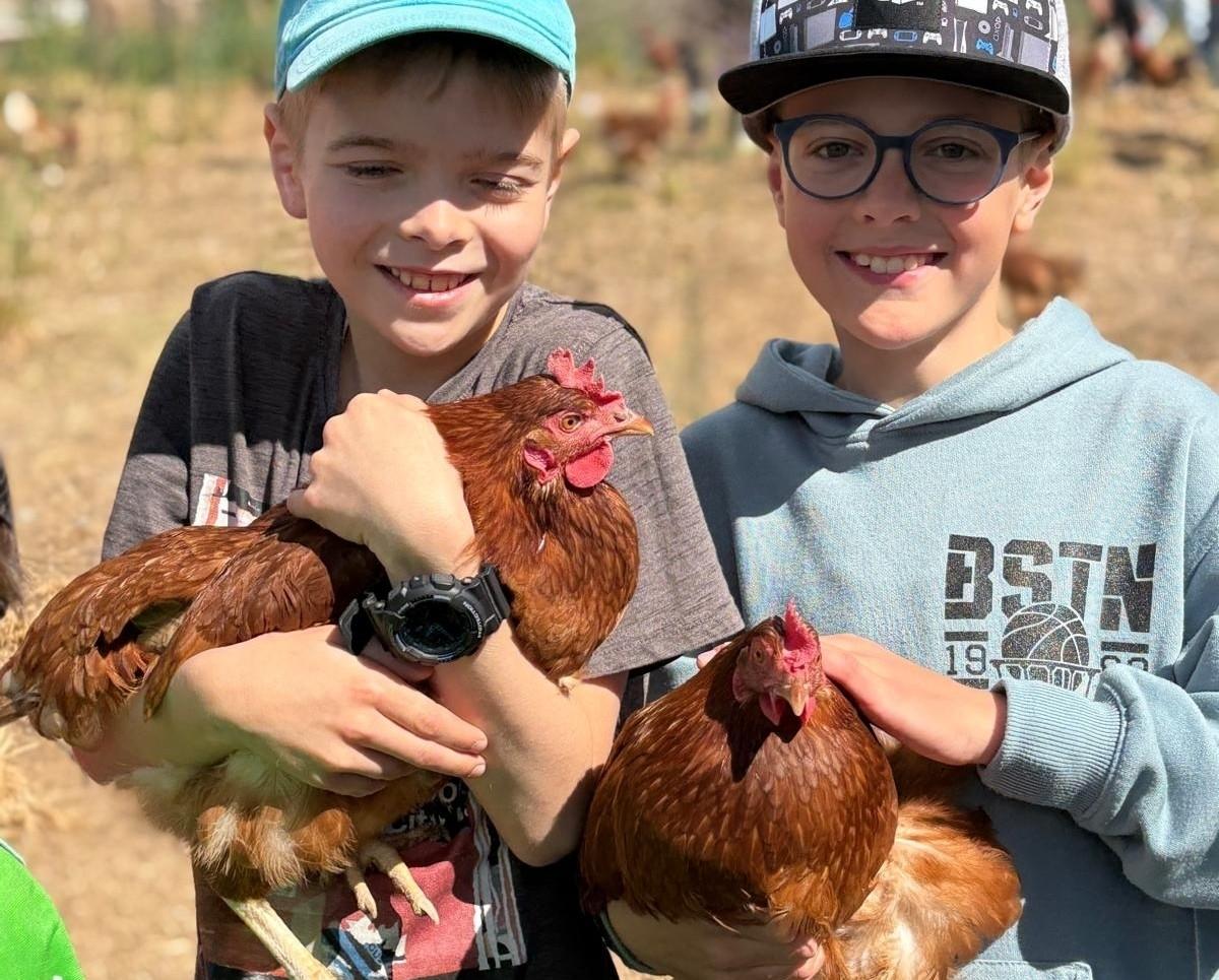 Kinder mit Hühnern