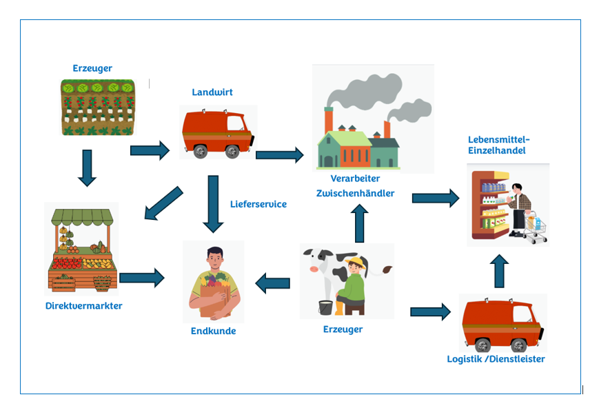 Grafik mit den verschiedenen Akteuren entlang der Wertschöpfungskette