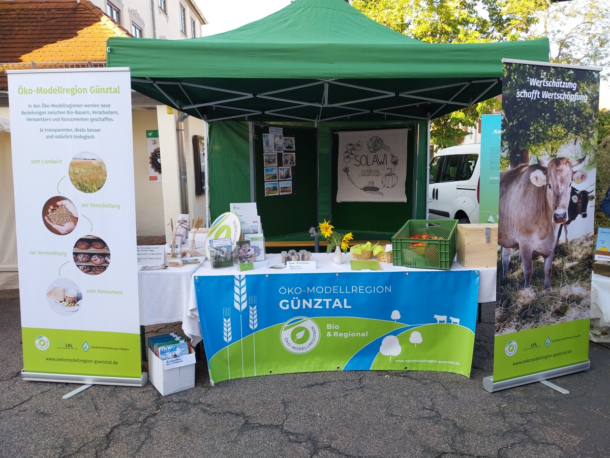 Infostand der Öko-Modellregion Günztal auf dem Bio-Ring Herbstmarkt in Obergünzburg