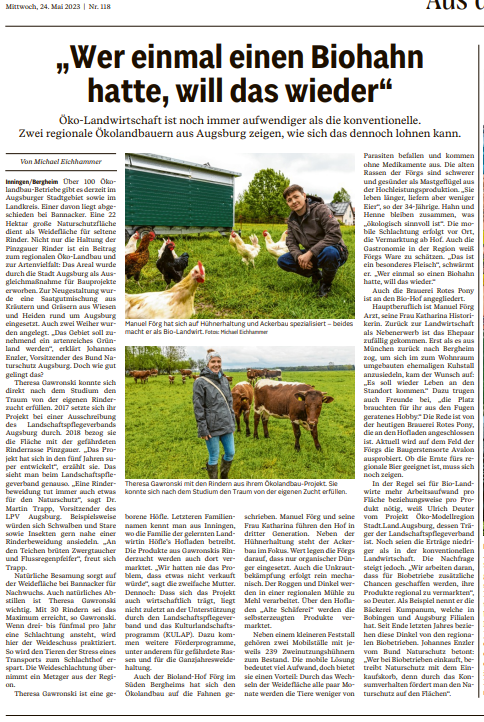 Das Foto zeigt einen Zeitungsartikel zum Thema Öko-Landbau