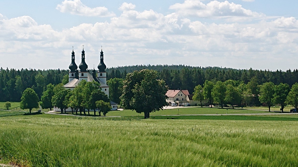 Kirche mit Wald und Wiesen