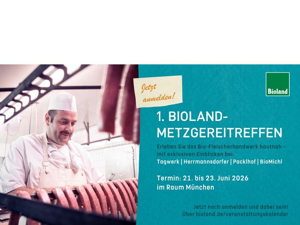 Metzger mit Würsten + INfos zur Veranstaltung als Text daneben