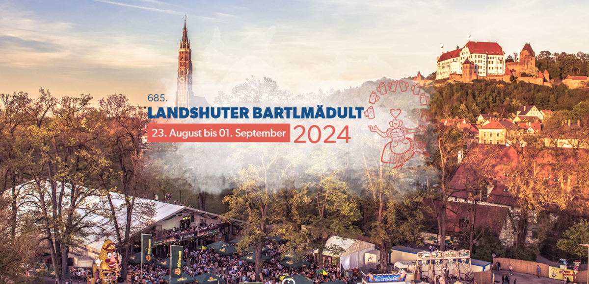 Landshuter Dult mit Martinskirtche und Burg Trausnitz im Hintergrund