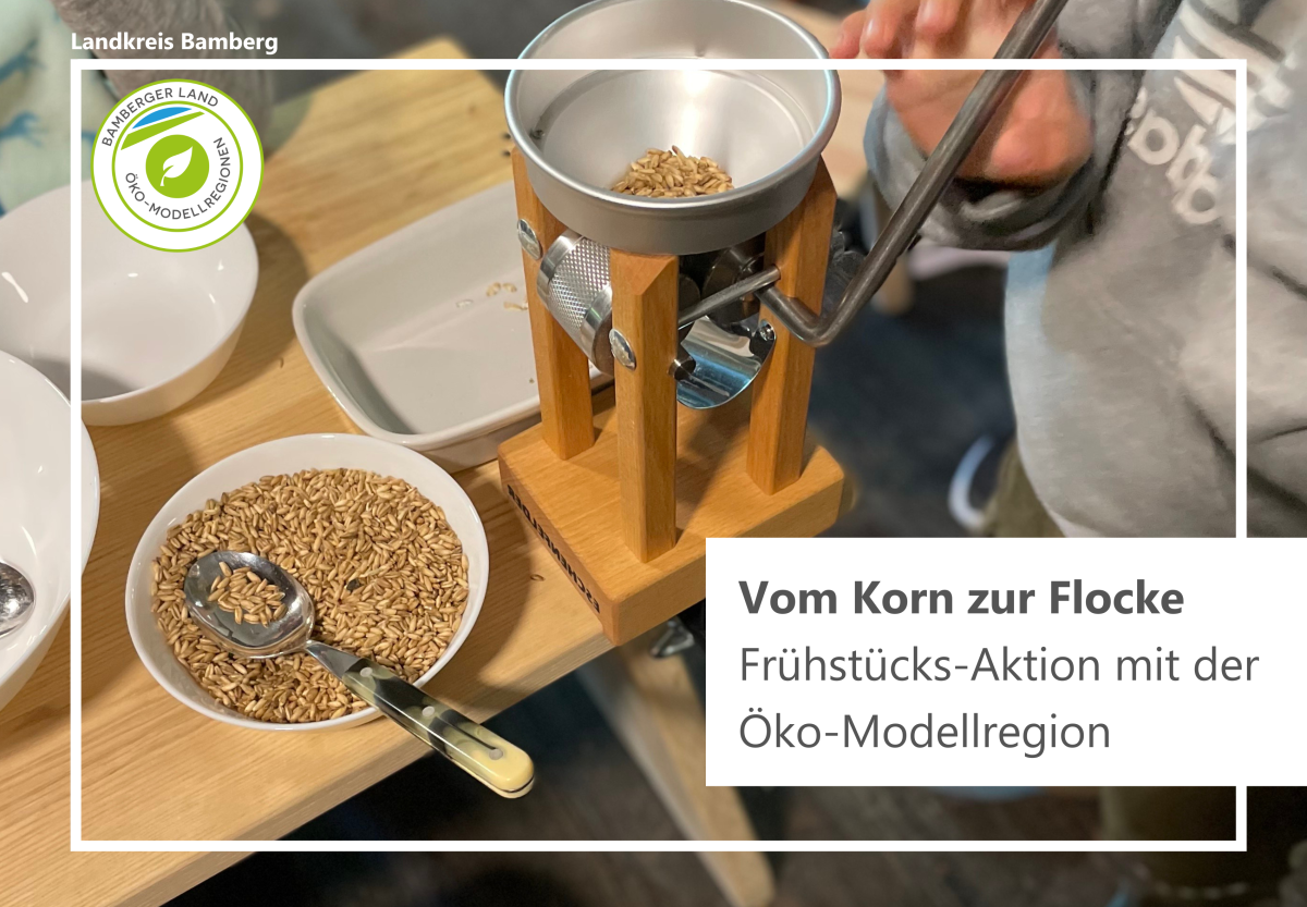 Kinder drehen an einer Haferquetsche