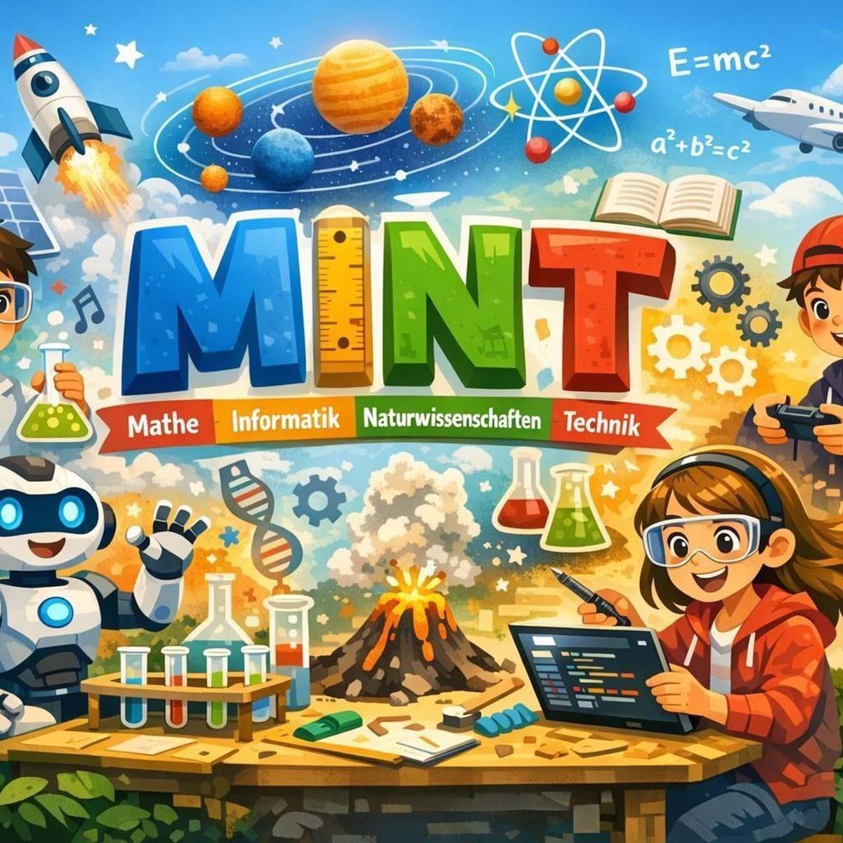 Buntes Wimmelbild zum Thema MINT
