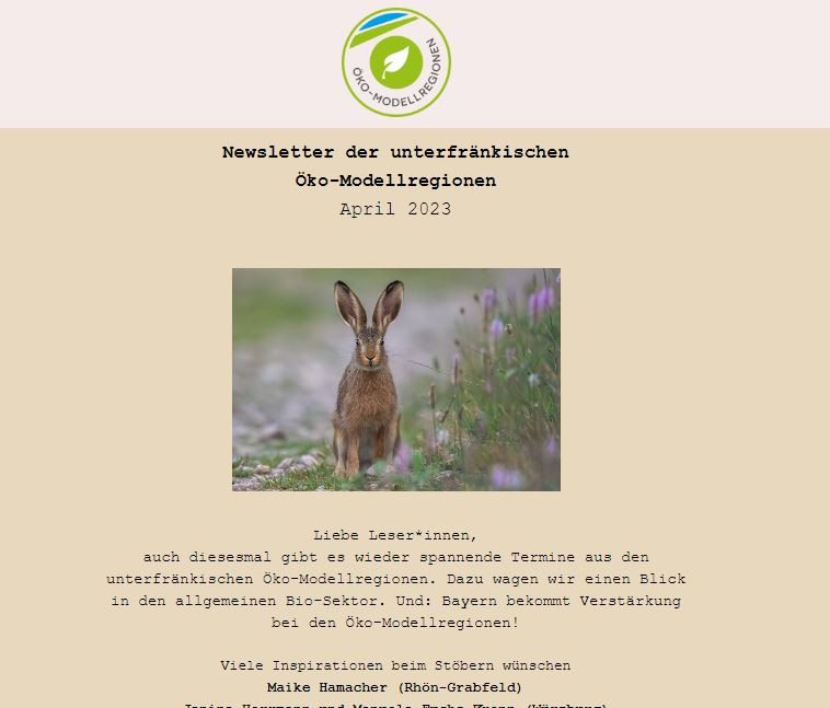 Screenshot Newsletter der unterfränkischen Öko-Modellregionen