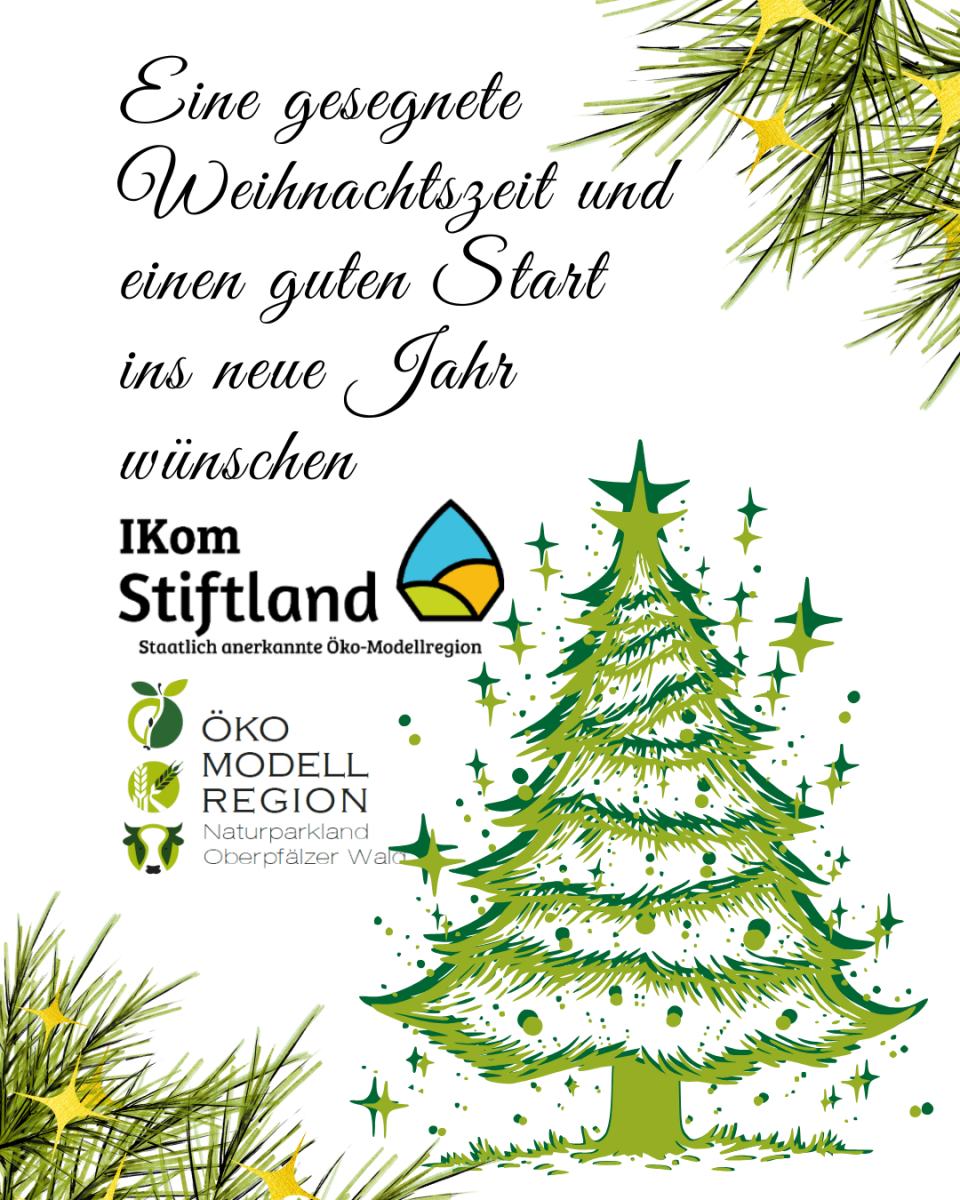 Grüße und Glückwünsche mit Logos der ÖMRen und einem grafikdesigten Weihnachtsbaum