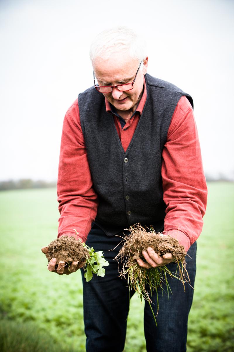 Landwirt mit Erdbrocken in der Hand