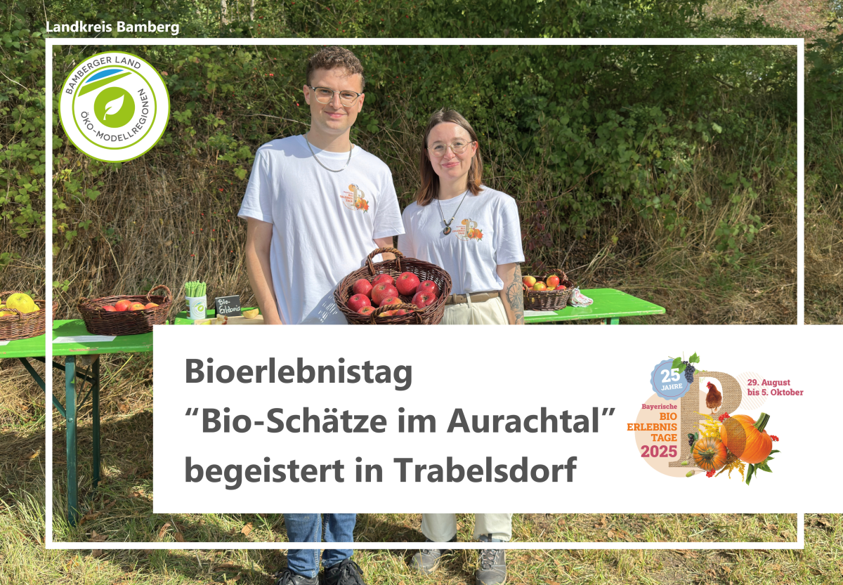 Personen mit Äpfeln in der Hand stehen auf Streuobstwiese