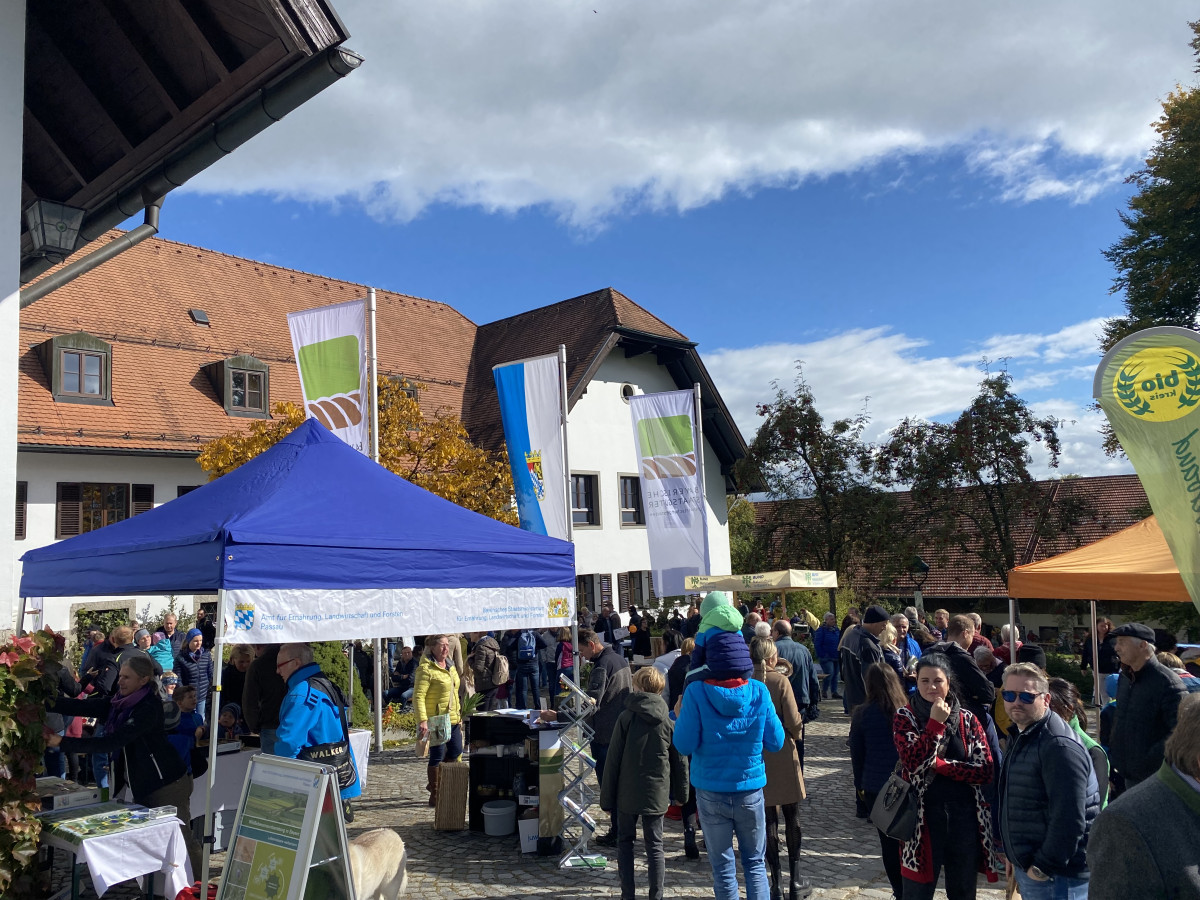 Besucherinnen informieren sich am Kringeller Herbst- und Bauernmarkt