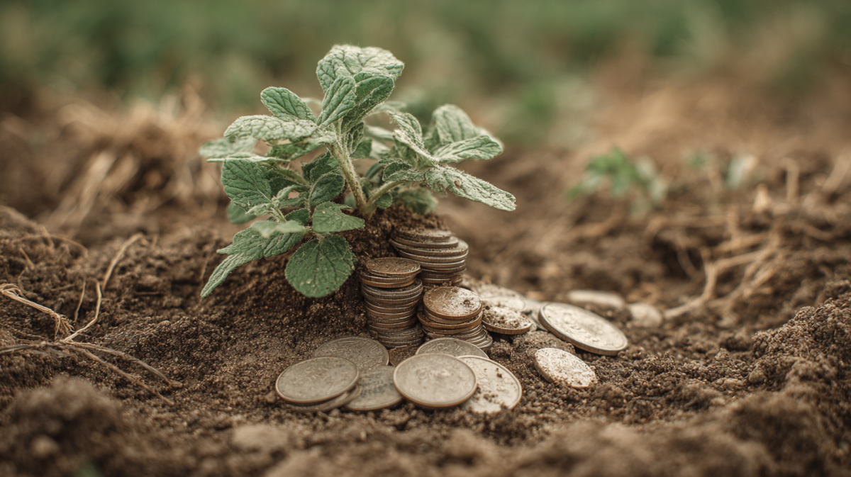 Kartoffelpflanze und Münzen - Förderung